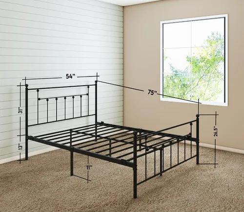 Vista 2 de Golden Gate Beds - Estructura de cama de plataforma de metal estilo victoriano con cabecera y pie de cama de hierro forjado antiguo, base de colchón