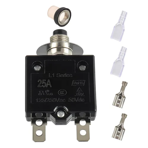 Vista 14 de Disyuntor de botón de reinicio manual 8A, 125/250 V CA, 50 V, CC, protector de sobrecarga térmica con terminales de conexión rápida y tapas de botón