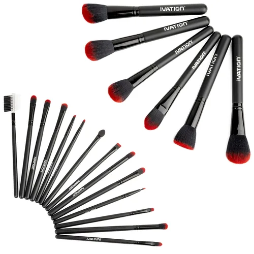 Vista 5 de Ivation Cosméticos 20 Piezas Natural Facial Maquillaje Cepillo Set con bolsa de cuero (negro)