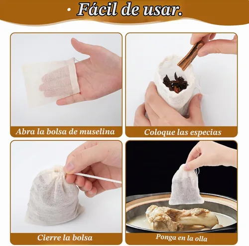 Vista 5 de GliSun - 50 bolsas de muselina con cordón, bolsas de té reutilizables de 4 x 3 pulgadas