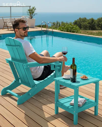 Vista 2 de SERWALL Mesa auxiliar de 2 niveles HDPE para exteriores, resistente a la intemperie, mesa auxiliar Adirondack rectangular Aruba