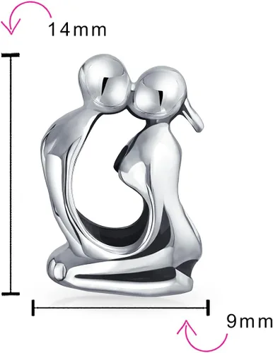 Vista 3 de Abalorio de escultura para parejas, besos, amantes, para mujeres, esposa, novia, plata de ley 925, se adapta a pulseras europeas, Metal, no aplica