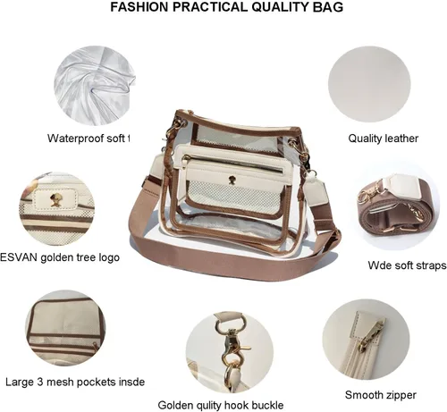 Vista 4 de Bolsas cruzadas transparentes para mujeres, bolsa transparente aprobada para estadios, para conciertos, eventos, bolsa de plástico transparente