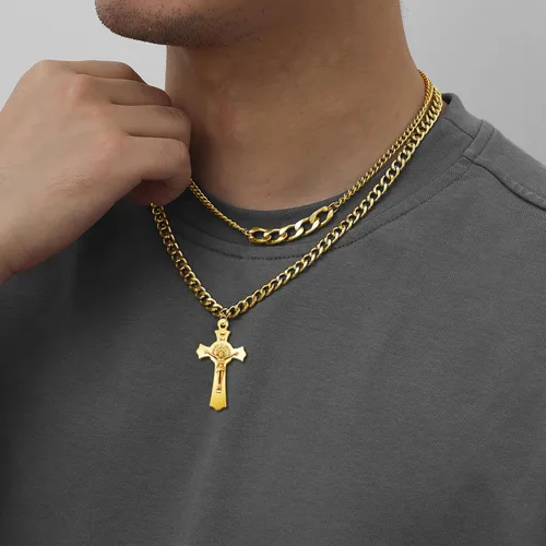Vista 4 de 10 piezas de medallas de metal de San Benito con cruz, dijes de rosario, centro INRI, crucifijo, cuentas colgantes, joyería católica DIY, regalos