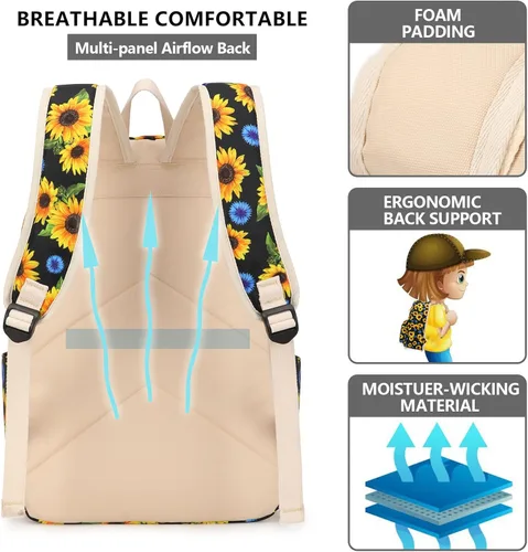 Vista 4 de Pawsky Juego de mochila escolar de lona ligera para adolescentes, niñas, mujeres, niños, bolsa de libros universitaria para laptop de 14 pulgadas