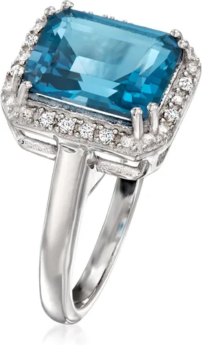 Vista 3 de Ross-Simons Anillo de topacio azul Londres de 3.50 quilates con detalles de diamantes en plata de ley