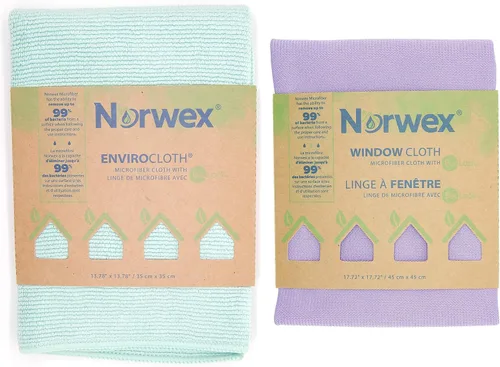 Vista 2 de Norwex Paquete básico – Microfibra – Paño de limpieza de ventanas de vidrio y paño de limpieza para el hogar Enviro Los colores pueden variar