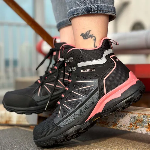 Vista 4 de JIASHIBO Botas de trabajo con punta de acero para mujer, calzado protector multifuncional, antideslizante, resistente a pinchazos, absorción