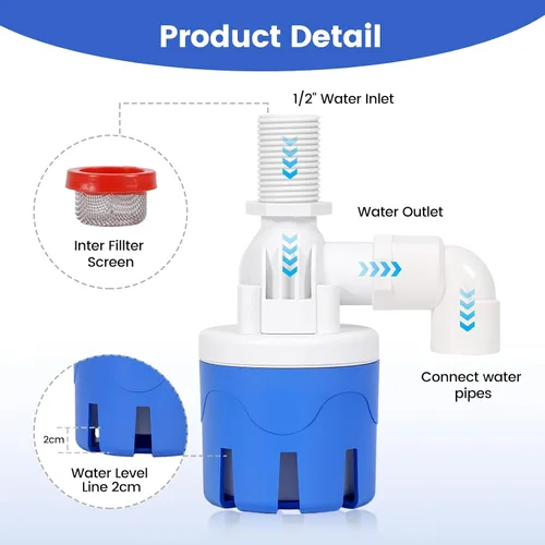 Vista 5 de Válvula automática de control de nivel de agua de entrada superior de 1/2" 2PC Válvula de flotador de agua auto para el tanque de agua de ganado