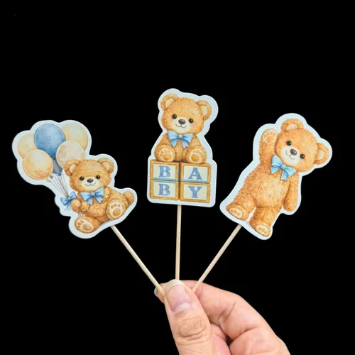 Vista 5 de ALISSAR We Can Bearly Wait - Decoraciones para baby shower, 36 adornos para cupcakes de oso azul