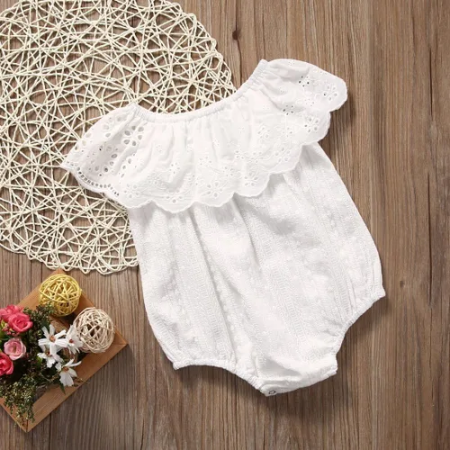 Vista 3 de Baby Girl Romper Jumpsuit Off Shoulder Lotus Leaf Bodysuit Infant Clothes Outfit