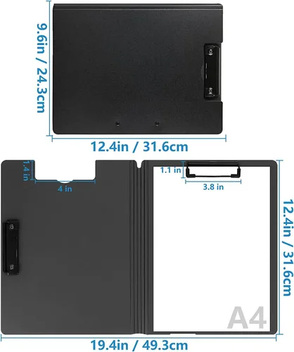 Vista 5 de Carpeta portapapeles plegable A4, carpeta portapapeles de oficina con clip de metal de doble clip, portapapeles de almacenamiento plegable de 360