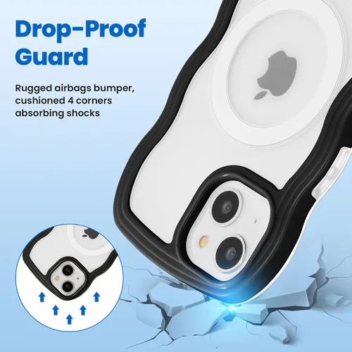 Vista 6 de ZCDAYE Bonita funda de onda rizada para iPhone 13, iPhone 13 (6.1 pulgadas), funda compatible con Magsafe, transparente, delgada, a prueba de Negro