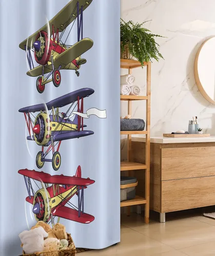 Vista 53 de Ambesonne Cortina de ducha de gaviotas, cielo nublado y gaviota voladora, imagen de meteorología de paisaje nublado, juego de decoración de baño