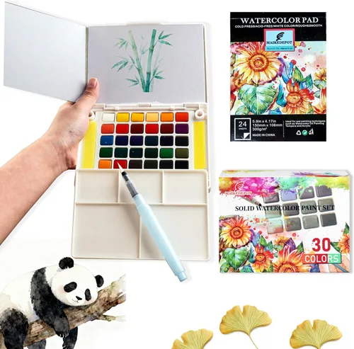 Vista 10 de Juego de pintura de acuarela, juego de pintura de viaje de colores vivos, juego de pintura fácil de agarrar, tamaño compacto, kit de acuarela