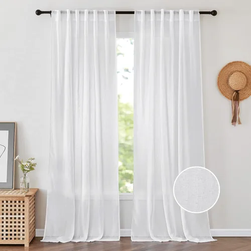 Vista 13 de PONY DANCE Cortinas transparentes de 84 pulgadas de largo, filtro de luz de gasa con aspecto de lino semitransparente para decoración del hogar