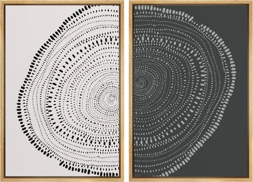 Vista 80 de SIGNWIN Lienzo enmarcado para pared, juego de arte de collage de ondas en espiral de mediados de siglo, formas abstractas, acogedor, neutro