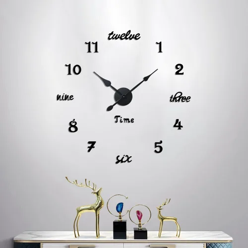 Vista 2 de Moderno reloj de pared grande sin marco, funciona con pilas, espejo 3D, relojes de pared decorativos para decoración de sala de estar (negro)