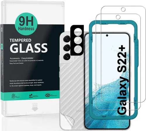 Vista 7 de Ibywind Protector de pantalla para SamSung Galaxy S22 5G, 2 unidades, vidrio templado de dureza 9H y protector de lente de cámara, con marco