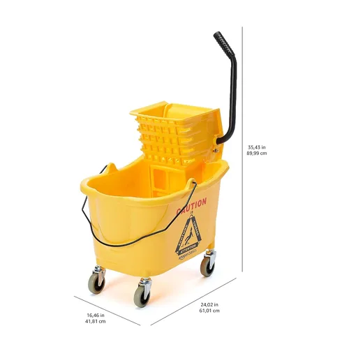 Vista 7 de Amazon Basics - Conjunto de cubo con escurridor de prensa lateral comercial para limpieza de pisos rectangular con ruedas (35 cuartos de galón)