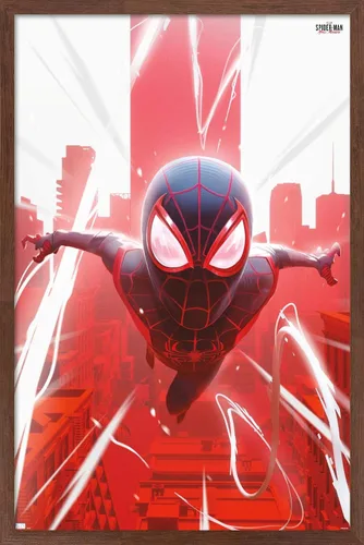 Vista 18 de Marvel's Spider-Man: Miles Morales - Póster de Falling Wall, 22.4 pulgadas de largo x 14.7 pulgadas de ancho, versión enmarcada de madera de granero
