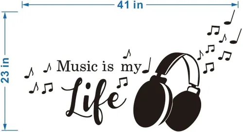 Vista 6 de Calcomanía de pared para notas musicales y auriculares, diseño de música es