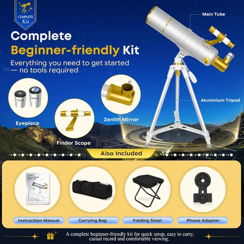 Vista 4 de UncleHu 90mm Aperture 600mm Telescope for Adults Astronomy &Kids with Stool