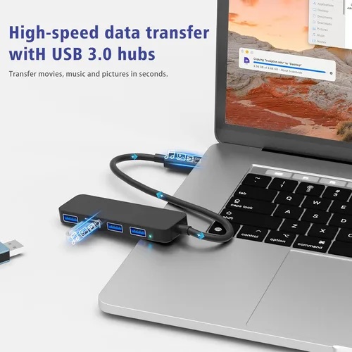 Vista 3 de Concentrador USB 3.0, divisor de concentrador USB de 4 puertos, expansor USB ultrafino, concentrador USB portátil para laptop, Xbox, unidad flash
