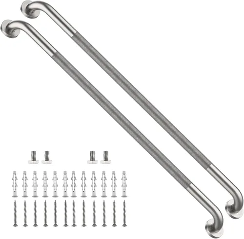 Vista 45 de Barra de agarre para ducha negra de 12 pulgadas con agarre de goma antideslizante, ZUEXT Barra de agarre para baño de acero inoxidable, Barra