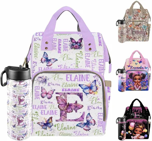 Vista 28 de Mochilas personalizadas con nombre personalizado para bebé, bolsa de pañales con monograma con bolsillos térmicos para adultos y niños, impermeable