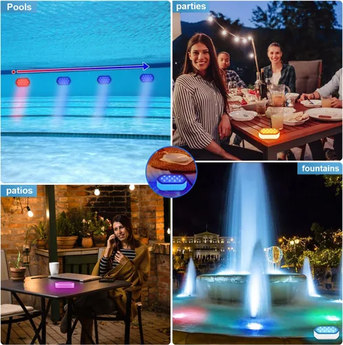 Vista 7 de QOLNBY - Luces de piscina con control remoto, batería de 2600mAh, impermeables IP68 de 16 colores para bañera de hidromasaje y piscina enterrada - 1