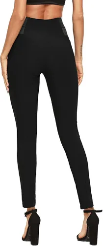 Vista 2 de SweatyRocks Leggings básicos para mujer, elásticos, ajustados, elásticos, de cintura alta, pantalones de trabajo