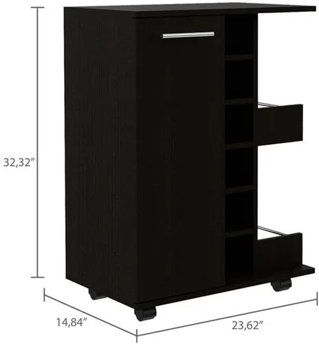 Vista 4 de TUHOME Carrito de barra de madera de ingeniería en negro
