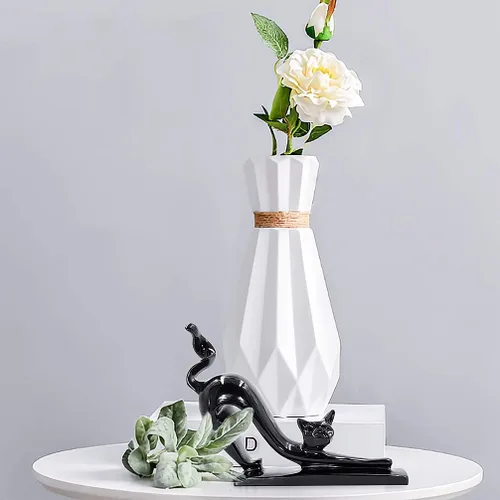Vista 2 de DreamsEden Linda estatua de gato negro – Escultura de arte moderno de resina de animales para decoración de estantes de sala de estar