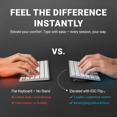 Vista 6 de ESC Soporte de teclado de computadora abatible para escritorio, elevador de teclado inclinado y soporte para laptop con 3 ángulos ajustables