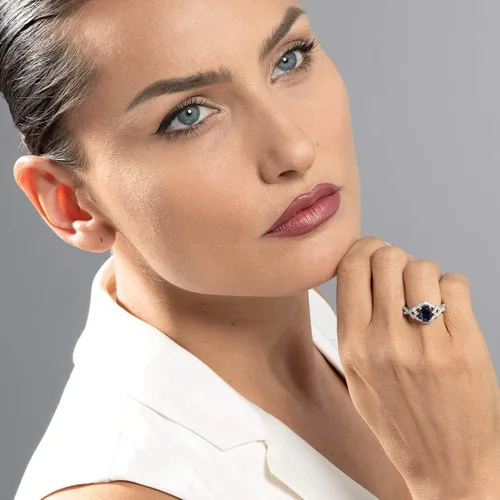 Vista 2 de PEORA Anillo de encaje de plata de ley 925 para mujer, varias piedras preciosas, forma ovalada, tamaños 5 a 9