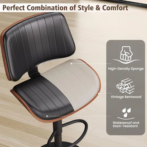 Vista 7 de YaFiti Adjustable Bar Stools, Modern Swivel PU Leather Counter Height Chairs with Backrest, Armless Kitchen Island Stools, Black 1 PCS