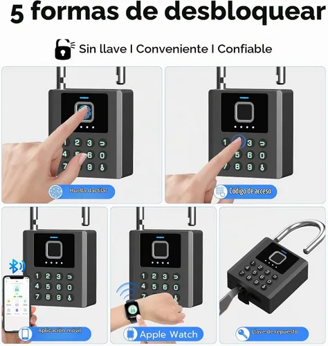 Vista 3 de Anweller Candado de huellas dactilares resistente con llave, bloqueo de almohadilla con teclado de código, resistente a la intemperie, inteligente