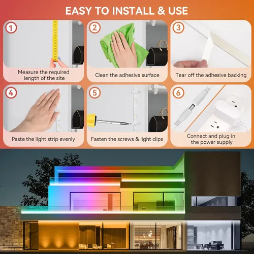 Vista 3 de Tira de luces LED RGBWW+IC de 50 pies para exteriores, IP67, impermeable, multicolor+3000K-6500K 24V luces LED con control remoto y aplicación