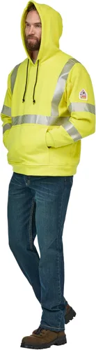 Vista 5 de Bulwark FR Men's Hi-Visibility Pullover Hooded Fleece Sweatshirt, Yellow/Green