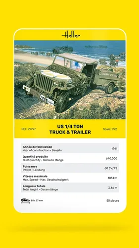 Vista 6 de Heller US 1/4 tonelada camión y remolque Militar Land Vehicle Model Building Kit (HR79997)
