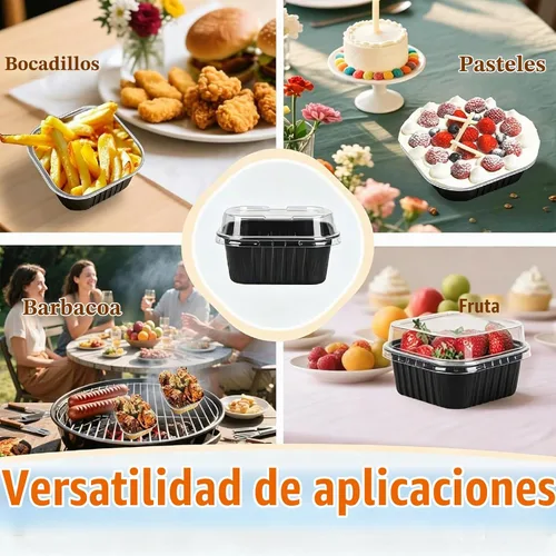 Vista 5 de 50 piezas de mini tazas cuadradas para hornear con tapas, mini moldes de papel de aluminio de 5 onzas con tapas, moldes desechables para tartas