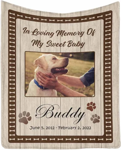 Vista 14 de InterestPrint Manta de perro personalizada en memoria amorosa de la pérdida con imágenes y nombre, regalo personalizado de recuerdo de condolencias