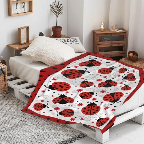 Vista 7 de Manta de franela de mariquita para regalo, ultra suave y acogedora, manta de forro polar ligera y mullida, manta de felpa cálida para sofá, cama, 30