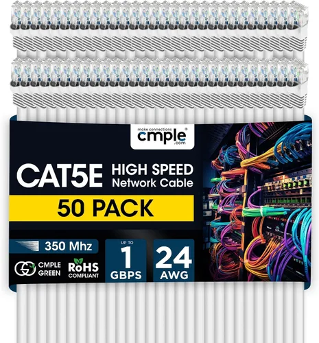 Vista 52 de Cmple - Cable Ethernet Cat5e de 1.5 pies, Cable Patch Ethernet UTP Cat 5e de 350 MHz, Cable LAN de red de 1 Gbps, conectores RJ45, compatible