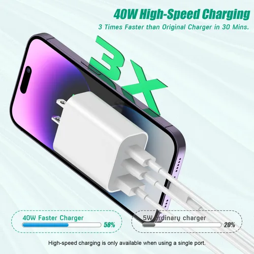 Vista 4 de Bloque de cargador USB C rápido de 35 W, cargador USB C de doble puerto, PD+QC, enchufe de pared multipuerto, cubo compatible con iPhone 17/17