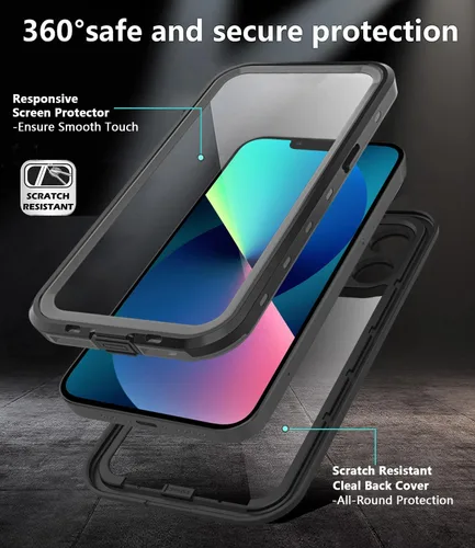 Vista 5 de Funda impermeable diseñada para iPhone 13 Mini, funda de cuerpo completo con protector de pantalla y protector de lente de cámara, a prueba