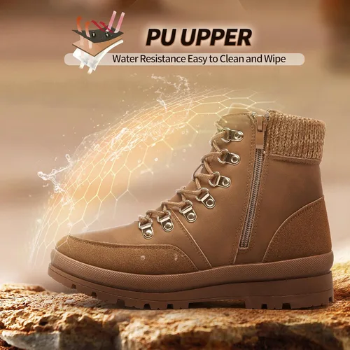 Vista 3 de HYPOCRUTE Botas de nieve de invierno para mujer, resistentes al agua, botas de trabajo para senderismo, botas de nieve para mujer, zapatos cómodos
