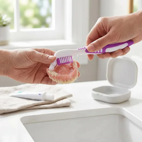 Vista 2 de Cepillo de limpieza de dientes falsos, cepillo de dientes portátil de doble cara para cepillos, juego de múltiples capas, cepillos de dientes