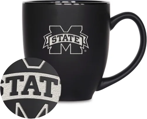 Vista 202 de Rico Industries - Taza de cerámica mate negra con grabado láser estándar de 15oz para NCAA (escuelas T & U) - Para bebidas calientes o frías
